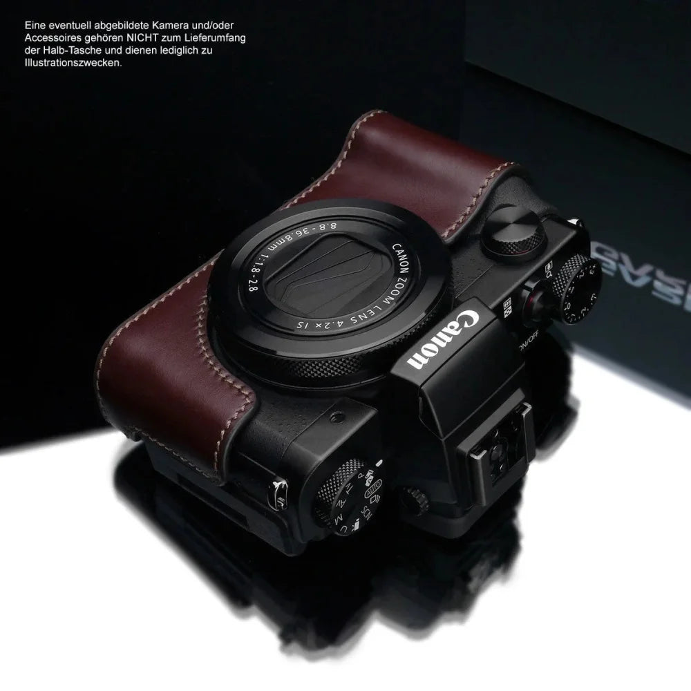 Half Case Bereitschaftstasche | Canon, Dunkelbraun, Leder | Gariz Design | Fototasche Für Canon Powershot G5x Bzw. G5 x Aus Leder Von Gariz