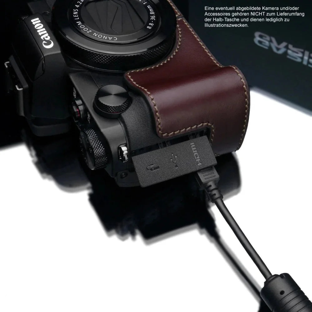 Half Case Bereitschaftstasche | Canon, Dunkelbraun, Leder | Gariz Design | Fototasche Für Canon Powershot G5x Bzw. G5 x Aus Leder Von Gariz