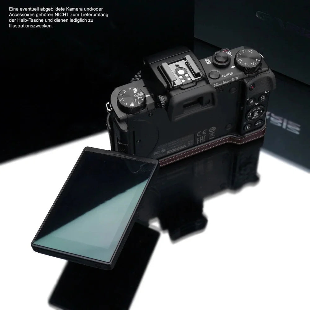 Half Case Bereitschaftstasche | Canon, Dunkelbraun, Leder | Gariz Design | Fototasche Für Canon Powershot G5x Bzw. G5 x Aus Leder Von Gariz