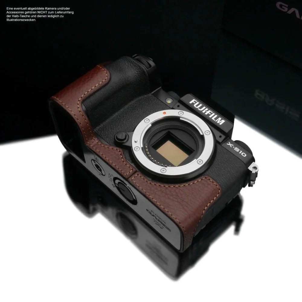 Half Case Bereitschaftstasche | Dunkelbraun, Fuji, Leder | Gariz Design | Fototasche Für Fuji X-s10 Bzw. Xs10 Aus Feinstem Leder In Braun