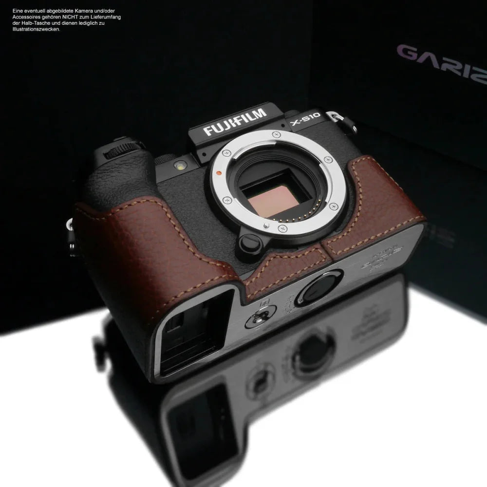 Half Case Bereitschaftstasche | Dunkelbraun, Fuji, Leder | Gariz Design | Fototasche Für Fuji X-s10 Bzw. Xs10 Aus Feinstem Leder In Braun