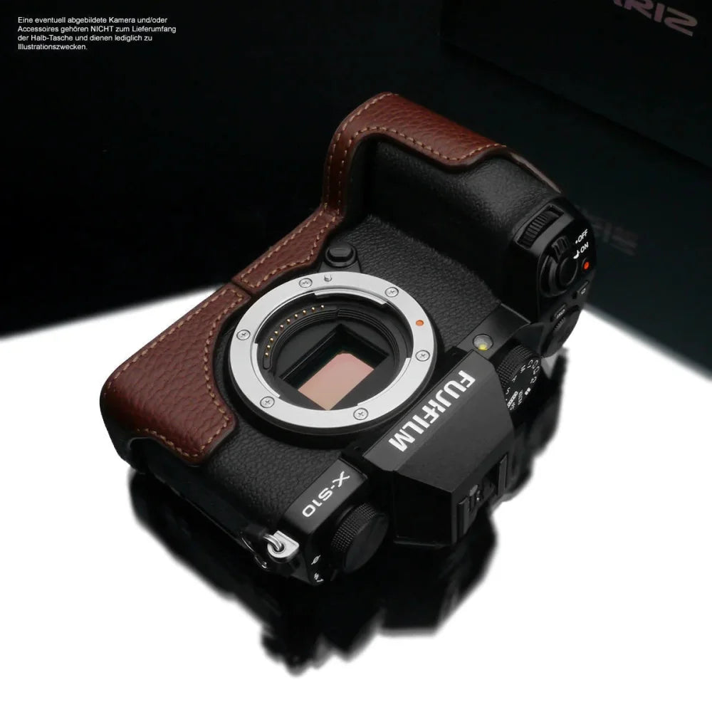 Half Case Bereitschaftstasche | Dunkelbraun, Fuji, Leder | Gariz Design | Fototasche Für Fuji X-s10 Bzw. Xs10 Aus Feinstem Leder In Braun