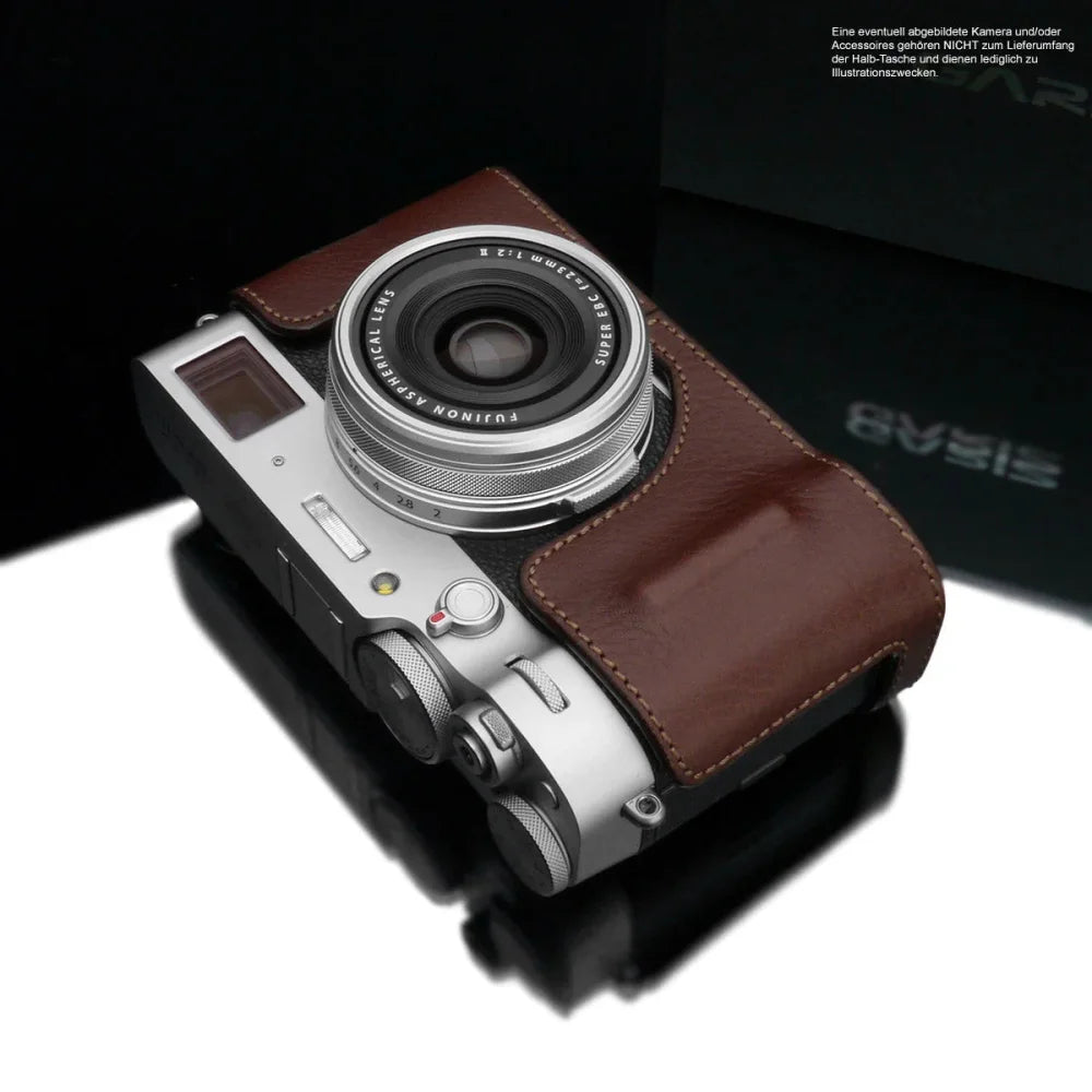Half Case Bereitschaftstasche | Dunkelbraun, Fuji, Leder | Gariz Design | Fototasche Für Fuji X100v Kompaktkamera | Italienisches Leder |