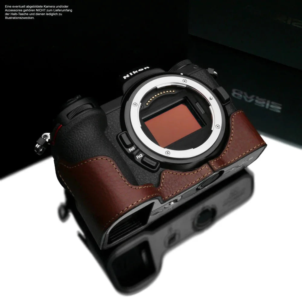 Half Case Bereitschaftstasche | Dunkelbraun, Leder, Nikon | Gariz Design | Fototasche Für Nikon Z6 Und Nikon Z7 | Tasche Aus Leder | Gariz