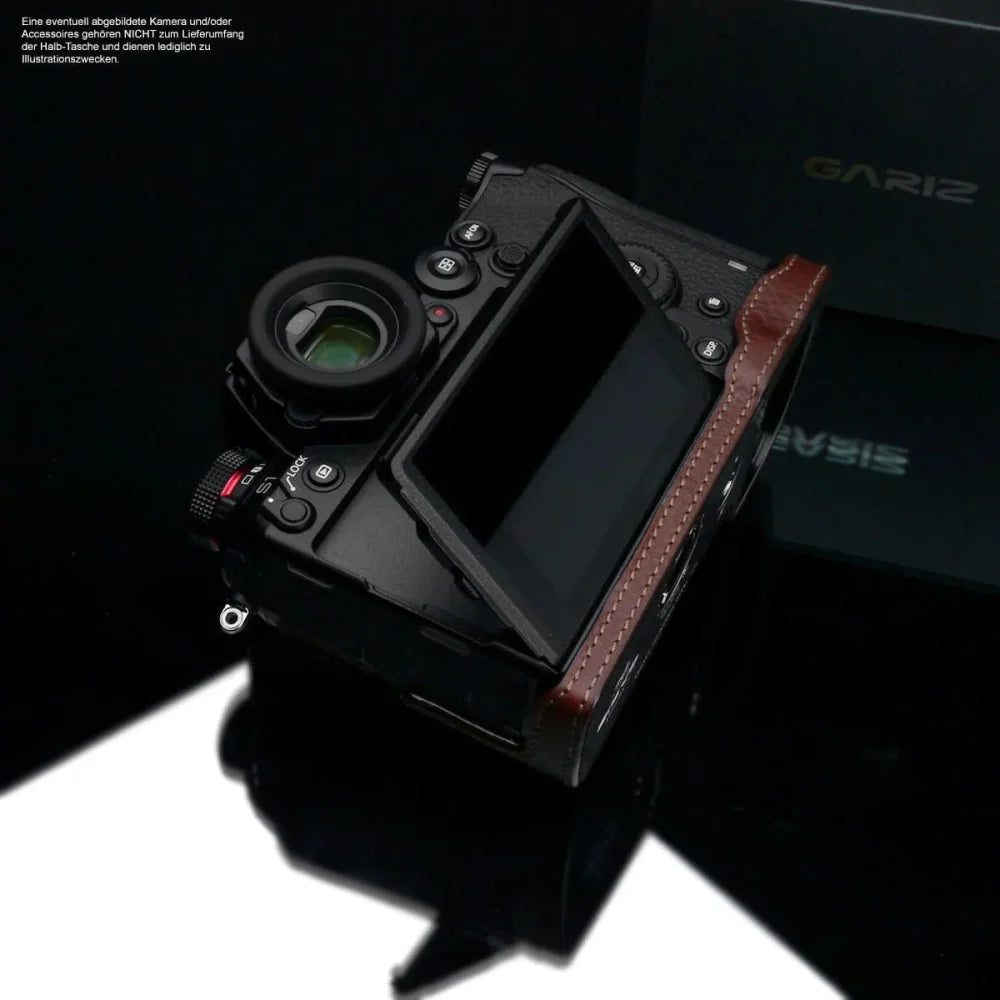 Half Case Bereitschaftstasche | Dunkelbraun, Leder, Panasonic | Gariz Design | Fototasche Für Panasonic Lumix Dc-s1r Dc-s1h Dc-s1 | Leder