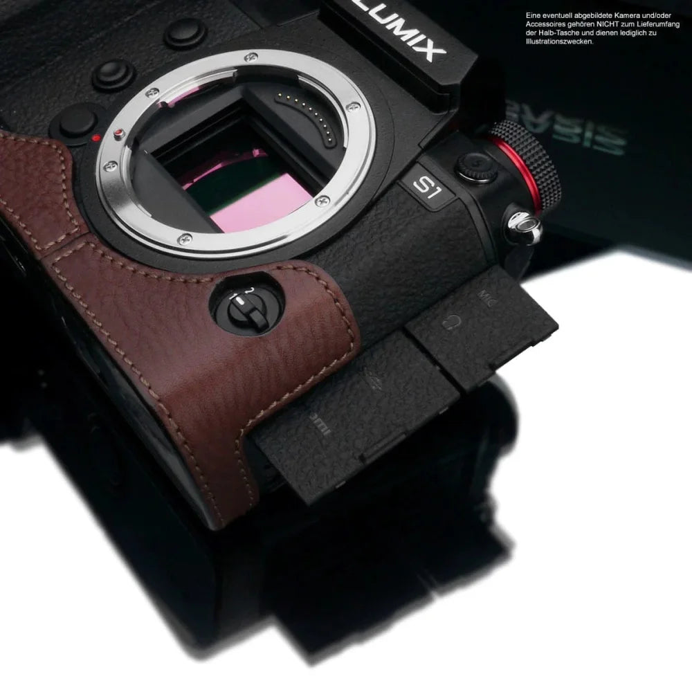 Half Case Bereitschaftstasche | Dunkelbraun, Leder, Panasonic | Gariz Design | Fototasche Für Panasonic Lumix Dc-s1r Dc-s1h Dc-s1 | Leder