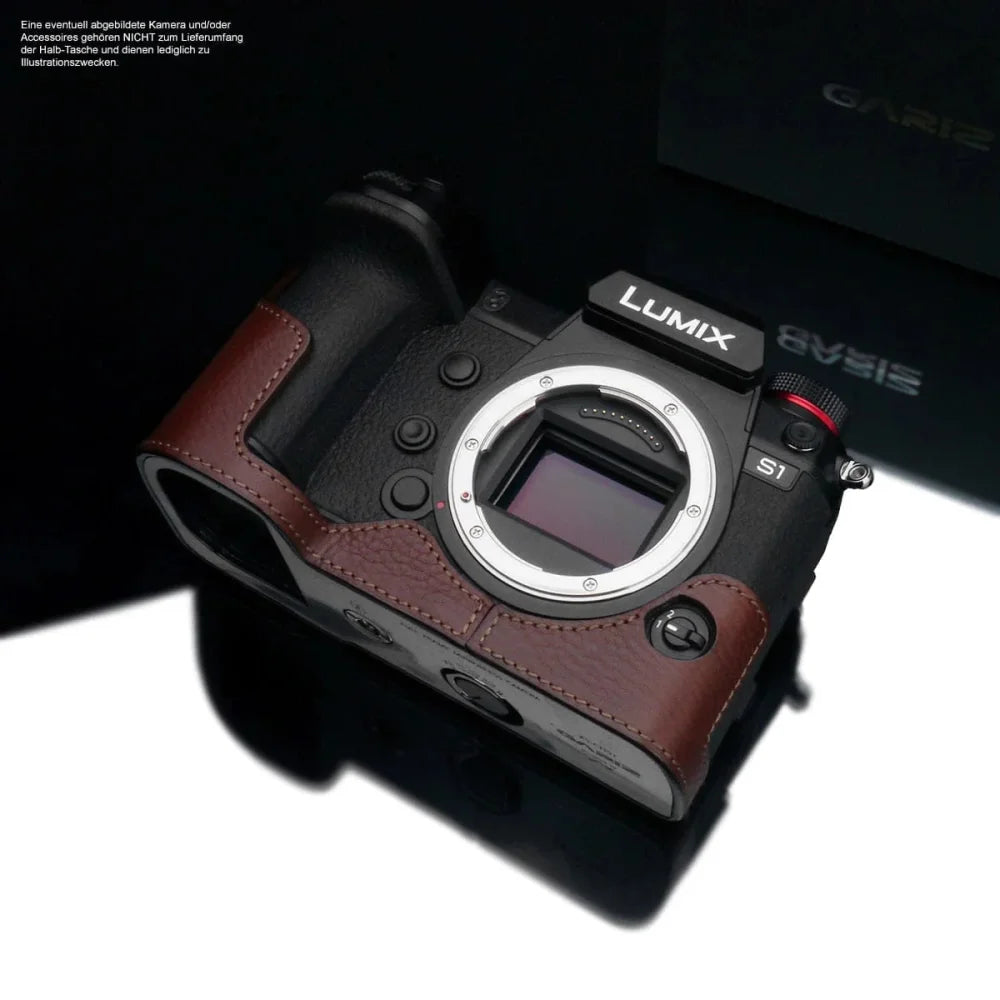 Half Case Bereitschaftstasche | Dunkelbraun, Leder, Panasonic | Gariz Design | Fototasche Für Panasonic Lumix Dc-s1r Dc-s1h Dc-s1 | Leder