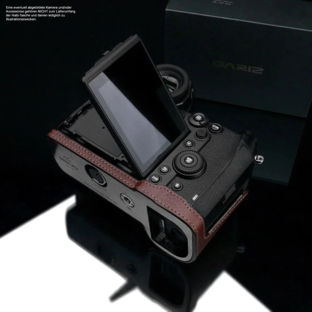 Half Case Bereitschaftstasche | Dunkelbraun, Leder, Panasonic | Gariz Design | Fototasche Für Panasonic Lumix Dc-s1r Dc-s1h Dc-s1 | Leder