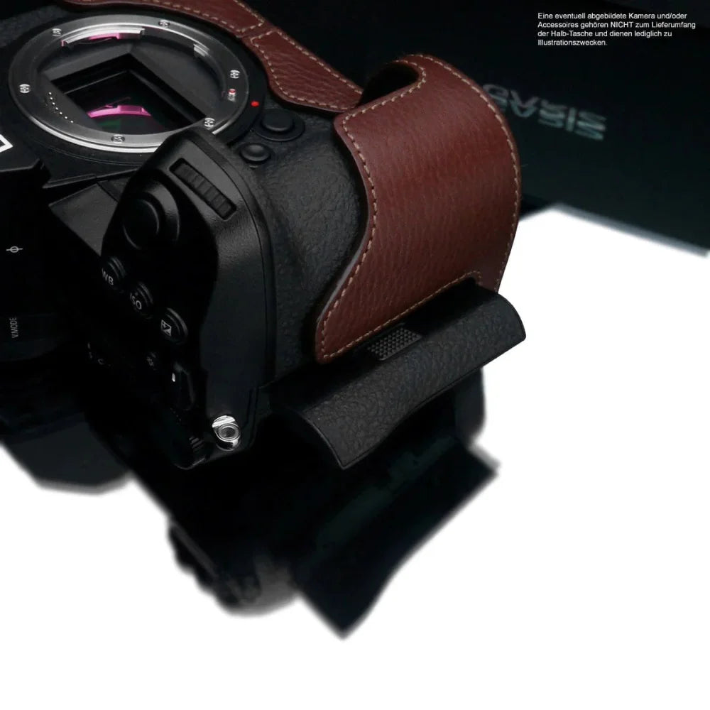 Half Case Bereitschaftstasche | Dunkelbraun, Leder, Panasonic | Gariz Design | Fototasche Für Panasonic Lumix Dc-s1r Dc-s1h Dc-s1 | Leder