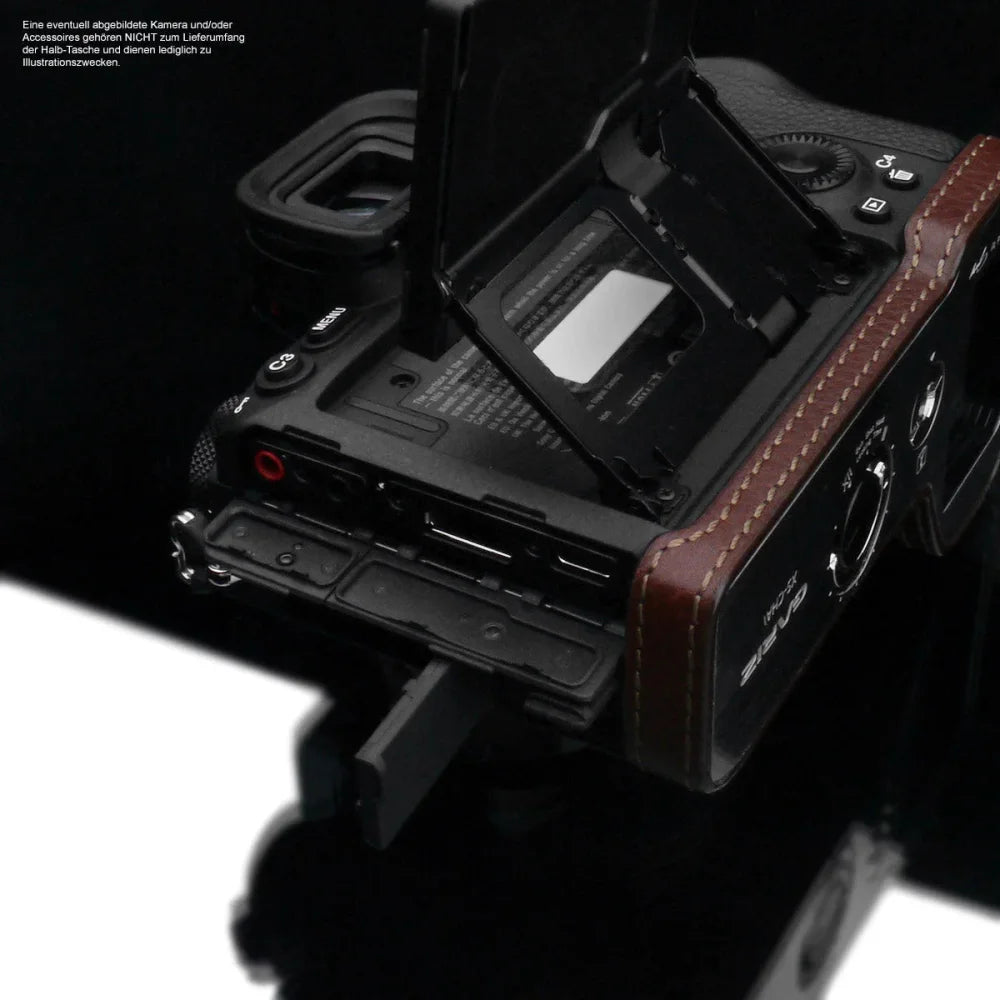 Half Case Bereitschaftstasche | Dunkelbraun, Leder, Sony | Gariz Design | Fototasche Für Sony A1 Vollformatkamera | Italienisches Leder In
