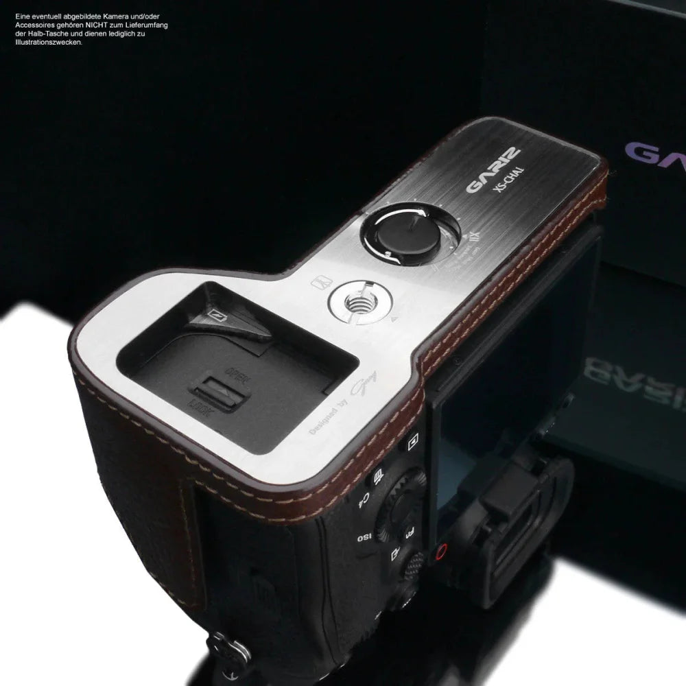 Half Case Bereitschaftstasche | Dunkelbraun, Leder, Sony | Gariz Design | Fototasche Für Sony A1 Vollformatkamera | Italienisches Leder In