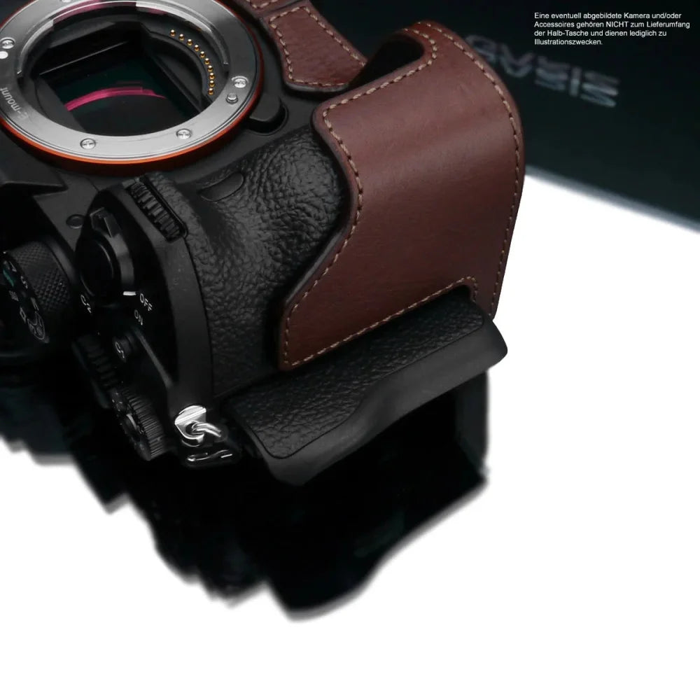 Half Case Bereitschaftstasche | Dunkelbraun, Leder, Sony | Gariz Design | Fototasche Für Sony A7r Iva Und Sony Alpha 7r Mark 4 Aus Leder In