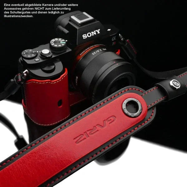 Kameragurte | Leder, Schwarz Und Rot | Gariz Design | Gariz Echtleder Designer Kamera-gurt / Schultergurt / Trageriemen / Xs-chlsnrb2