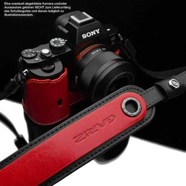 Kameragurte | Leder, Schwarz Und Rot | Gariz Design | Gariz Echtleder Designer Kamera-gurt / Schultergurt / Trageriemen / Xs-chlsnrb3
