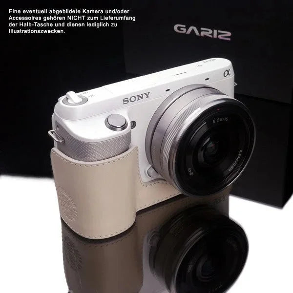 Half Case Bereitschaftstasche | Beige / Weiß, Leder, Sony | Gariz Design | Gariz Kameratasche Ledertasche Tasche Fototasche Für Sony Nex-f3