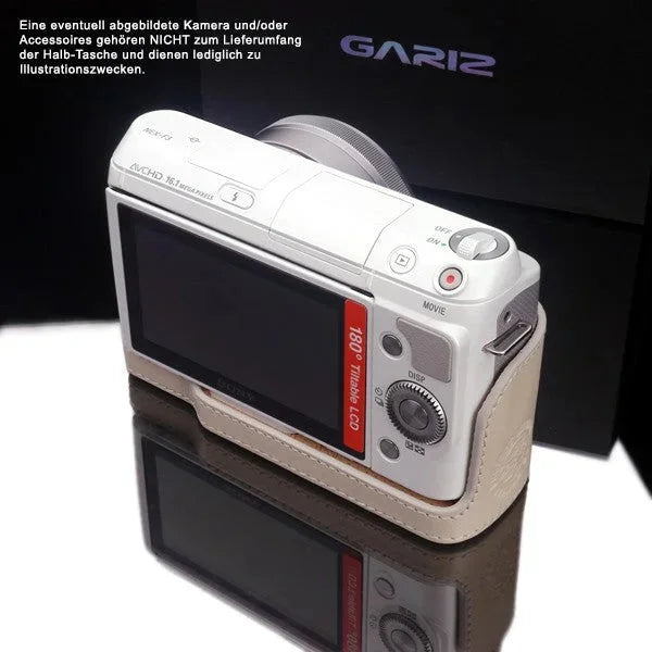 Half Case Bereitschaftstasche | Beige / Weiß, Leder, Sony | Gariz Design | Gariz Kameratasche Ledertasche Tasche Fototasche Für Sony Nex-f3