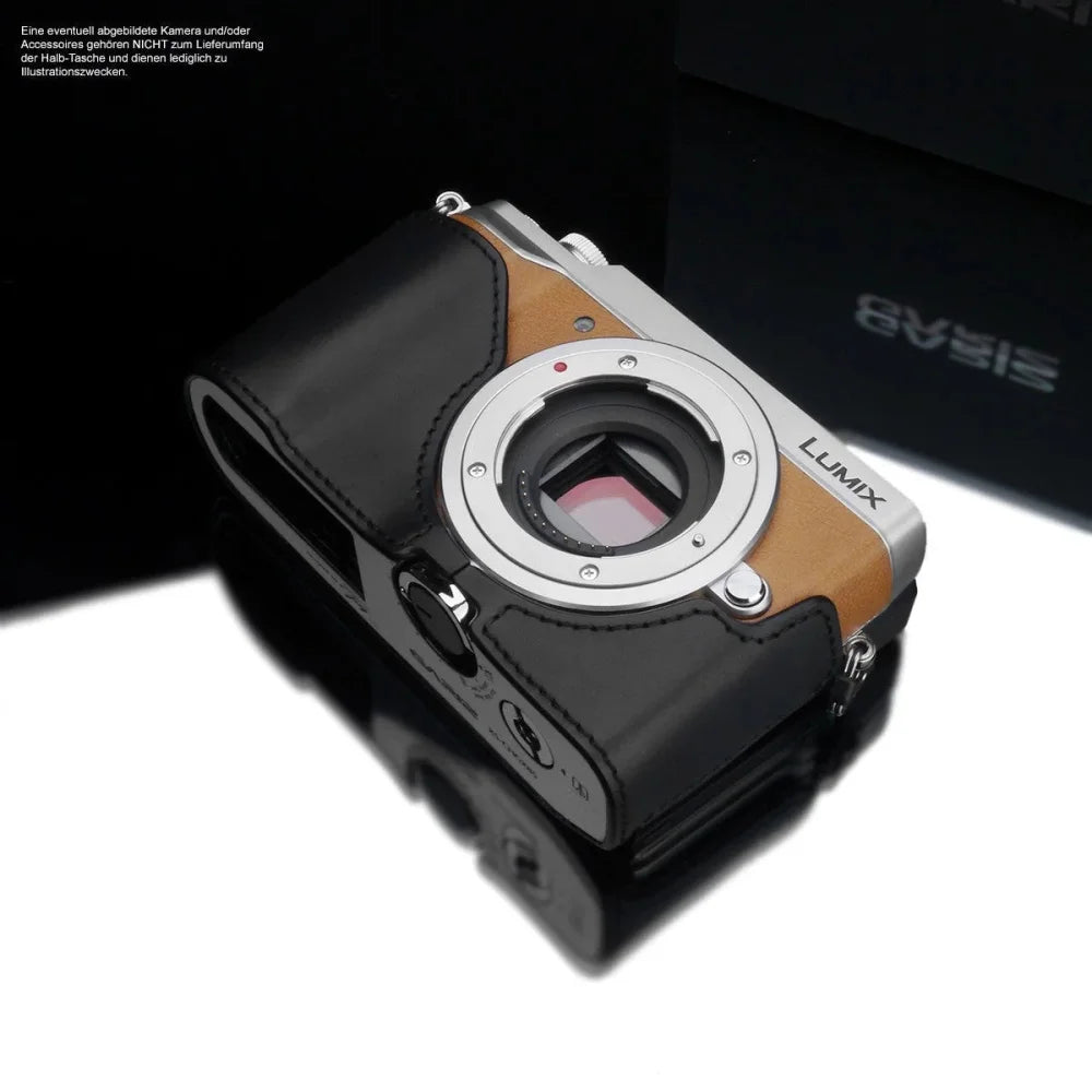 Half Case Bereitschaftstasche | Leder, Panasonic, Schwarz | Gariz Design | Gariz Kameratasche Ledertasche Tasche Für Panasonic Lumix