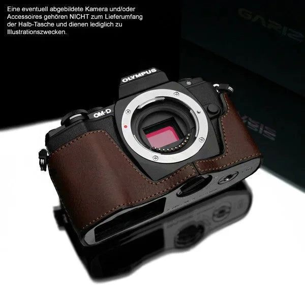 Half Case Bereitschaftstasche | Dunkelbraun, Leder, Olympus | Gariz Design | Gariz Kameratasche Tasche Für Olympus Om-d E-m10 & E-m10 Mark