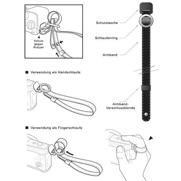 Handschlaufe | Leder, Schwarz | Gariz Design | Gariz Leder Finger- & Handschlaufe Trageriemen / Kamera-trageschlaufe / Xs-wfsn1