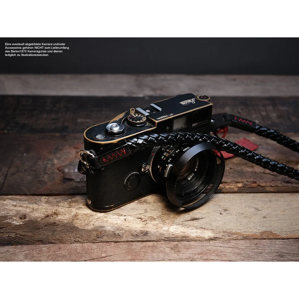 Kameragurte | Leder, Schwarz | Barton 1972 | Geflochtener Leder Design Kameragurt von Barton 1972 | glanz Schwarz | 125cm
