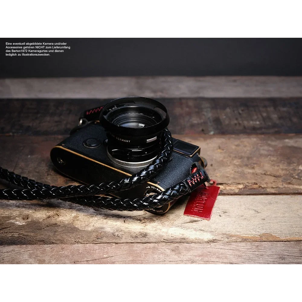 Kameragurte | Leder, Schwarz | Barton 1972 | Geflochtener Leder Design Kameragurt Von Barton 1972 | Glanz Schwarz | 125cm