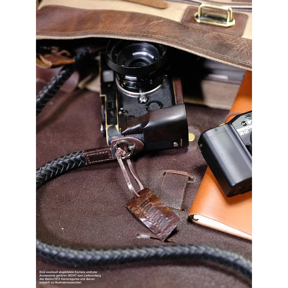 Kameragurte | Leder, Schwarz | Barton 1972 | Kamera Schultergurt Aus Leder | Barton 1972 | Schwarz Braun | Geflochten |105cm