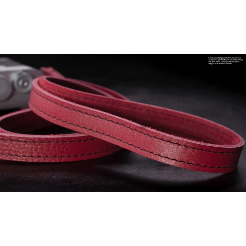 Kameragurte | Leder, Rot | Rock n Roll Camera Straps And Bags | Kamera Schultergurt In Rot Mit Schwarzer Naht Von Rock n Roll Camera Straps