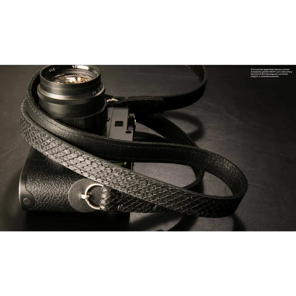 Kameragurte | Leder, Schwarz | Rock n Roll Camera Straps And Bags | Kamera Schultergurt In Schwarz Mit Schlangenleder Prägung | Rock n Roll