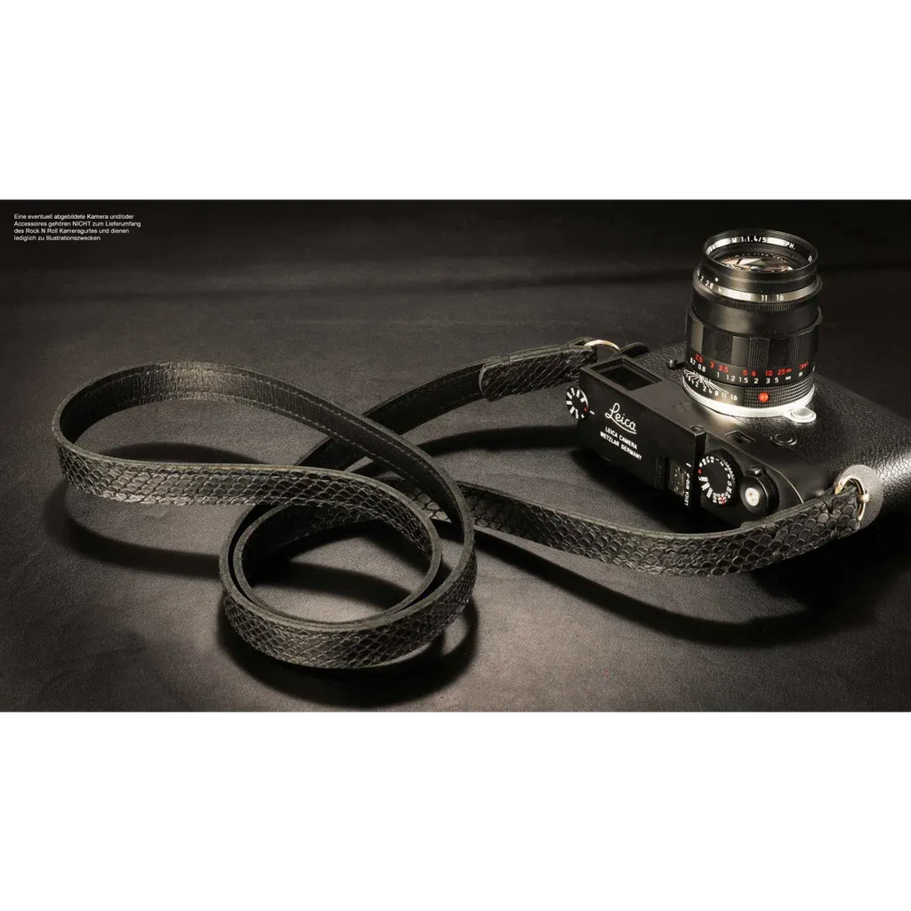 Kameragurte | Leder, Schwarz | Rock n Roll Camera Straps And Bags | Kamera Schultergurt In Schwarz Mit Schlangenleder Prägung | Rock n Roll