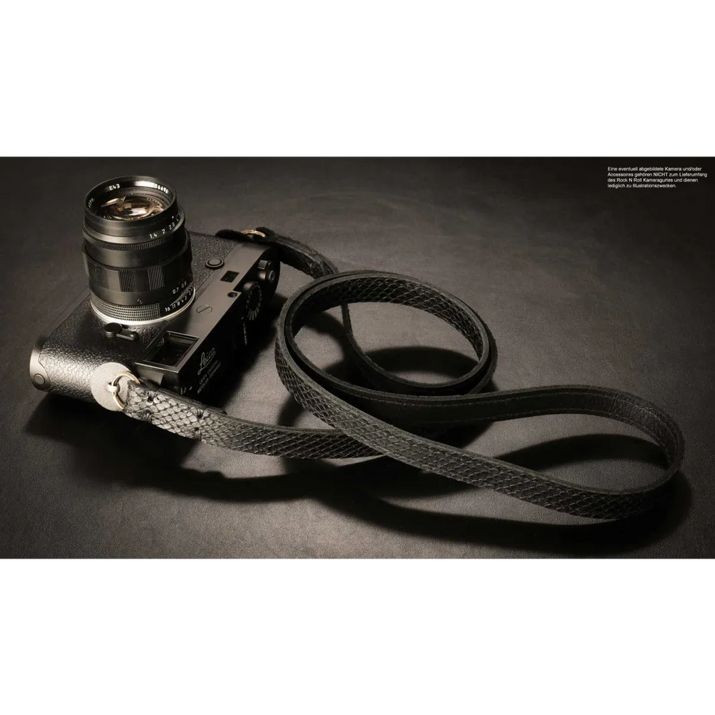 Kameragurte | Leder, Schwarz | Rock n Roll Camera Straps And Bags | Kamera Schultergurt In Schwarz Mit Schlangenleder Prägung | Rock n Roll