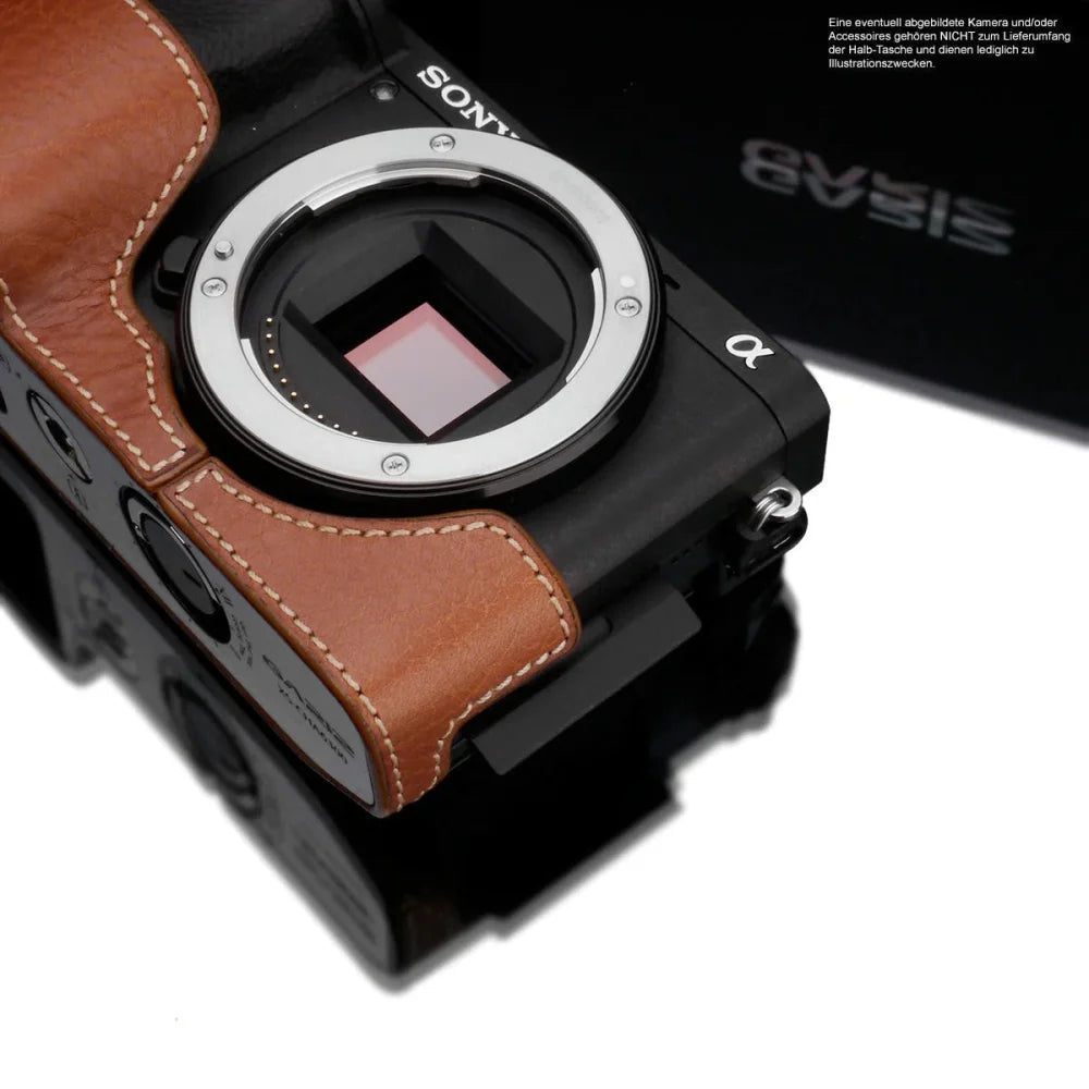 Half Case Bereitschaftstasche | Hellbraun, Leder, Sony | Gariz Design | Kamera Tasche Aus Leder Für Sony Alpha A6300 A6100 Und A6400 |