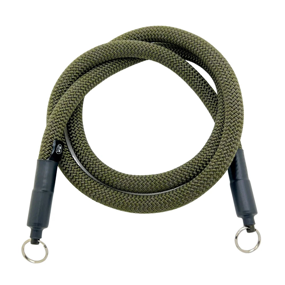 Camera carrying strap made of climbing rope in olive green