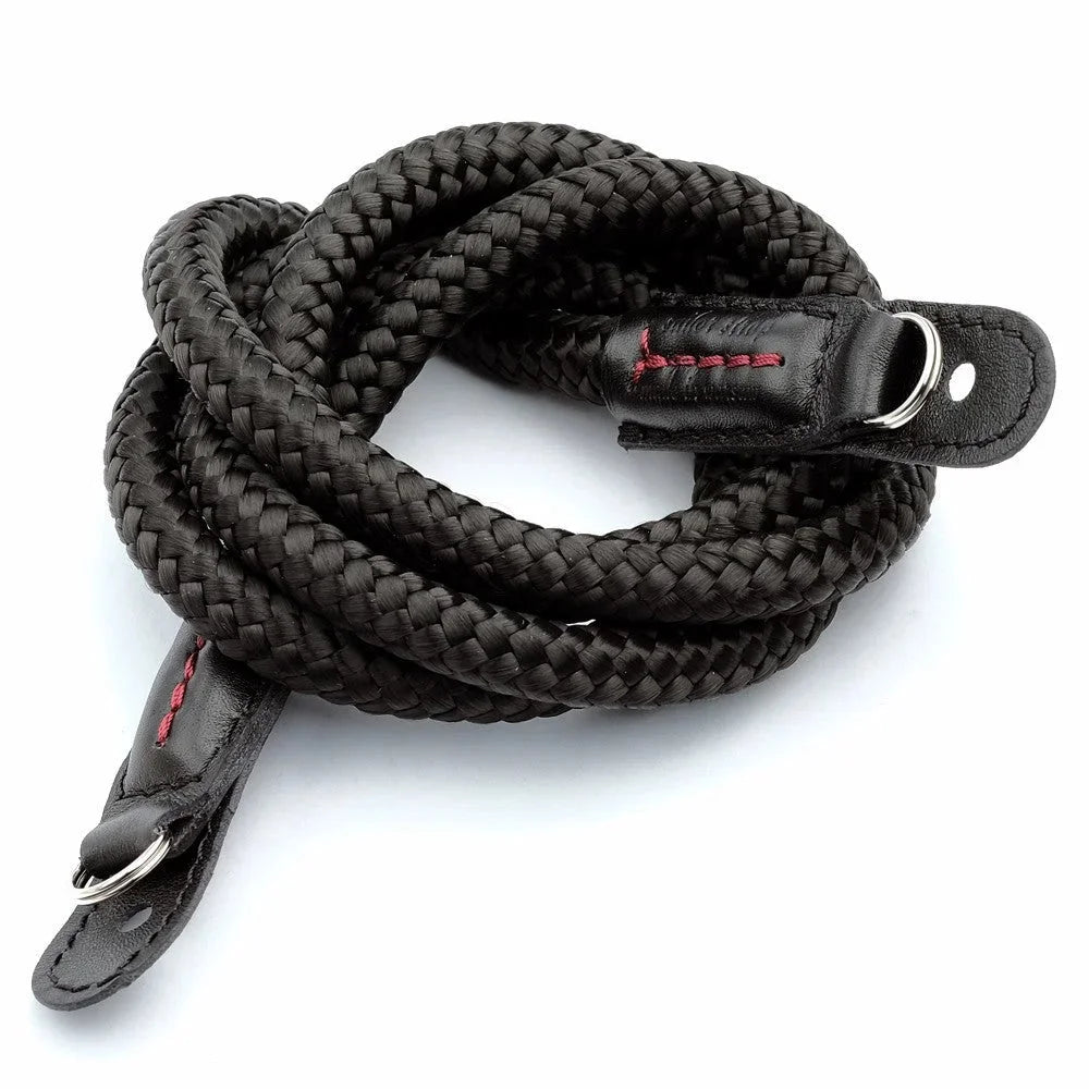 Kameragurte | Leder, Schwarz, Seil | Sailor Strap | Kamera Tragegurt Aus Seil Und Italienischem Leder | Schwarz Rot | Handgefertigt