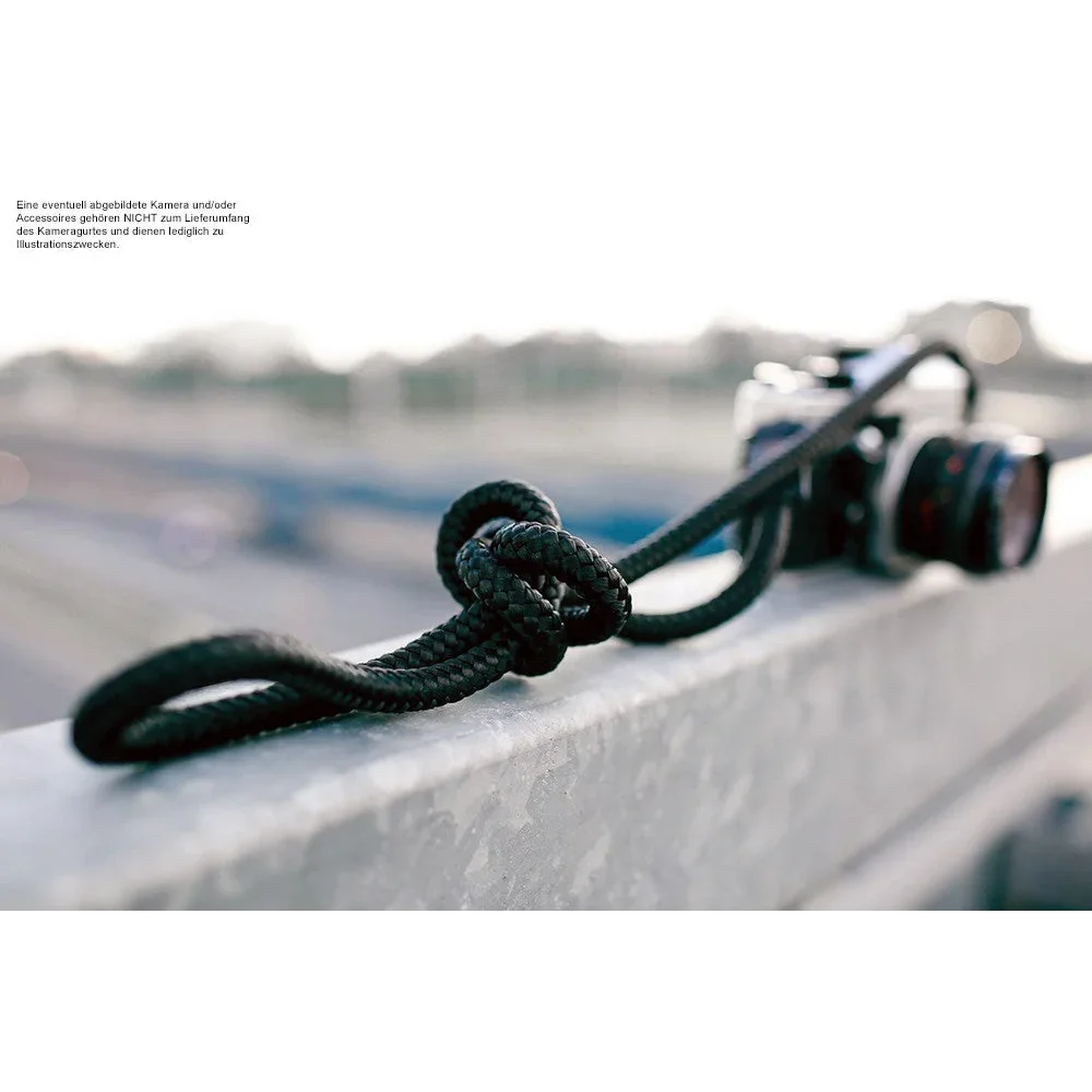 Kameragurte | Leder, Schwarz, Seil | Sailor Strap | Kamera Tragegurt Aus Seil Und Italienischem Leder | Schwarz Rot | Handgefertigt