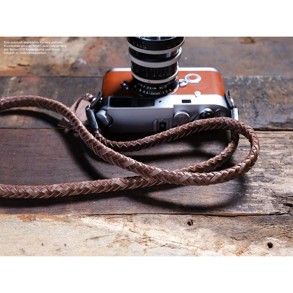 Kameragurte | Dunkelbraun, Leder | Barton 1972 | Kameraband Aus Leder Von Barton 1972 In Braun Schwarz | Hand Geflochten | 125cm