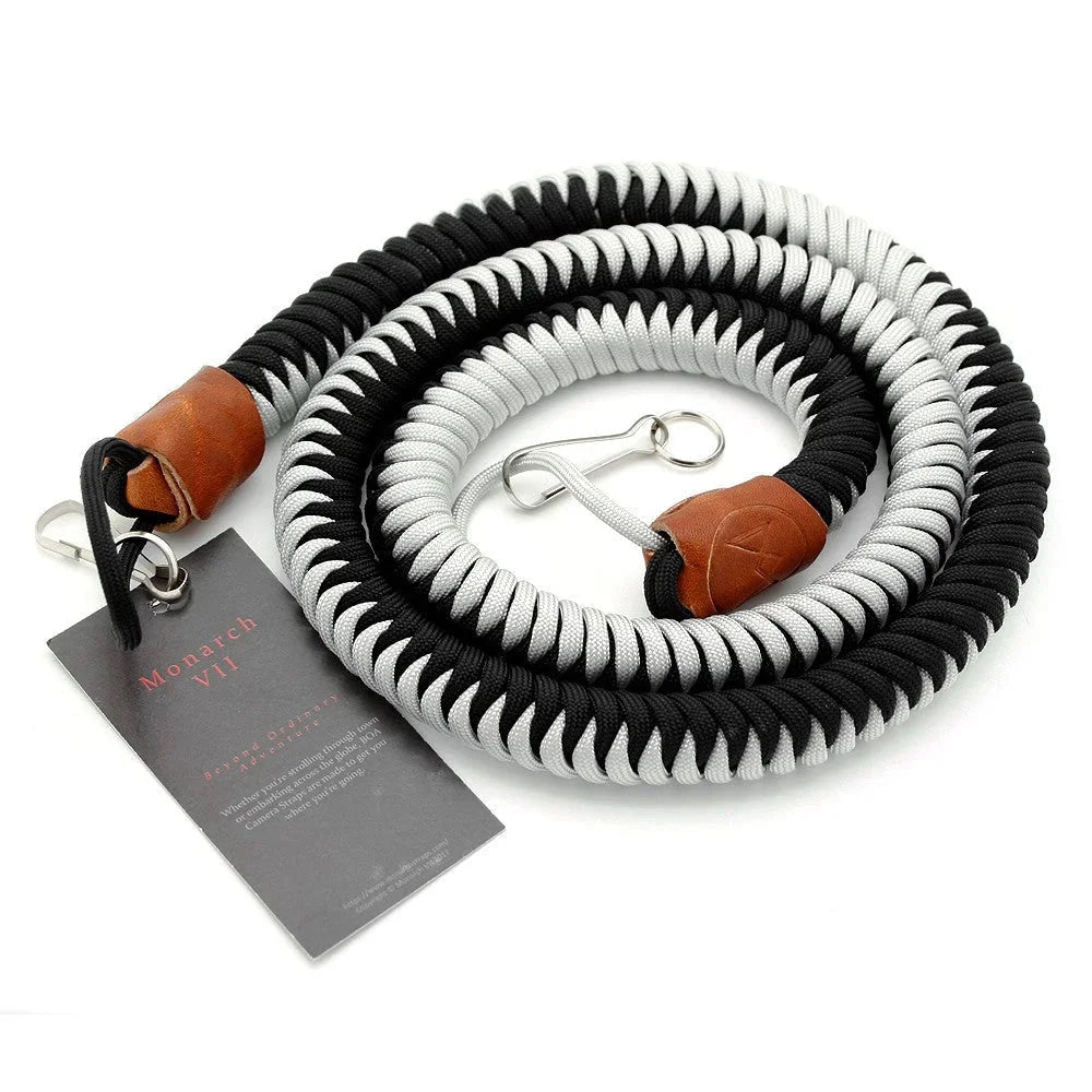 Kameragurte | Leder, Schwarz, Seil | Monarch Vii | Kameragurt Aus Leder Und Paracord Seil | Monarch Straps Vii | Schwarz Weiß |gr.s