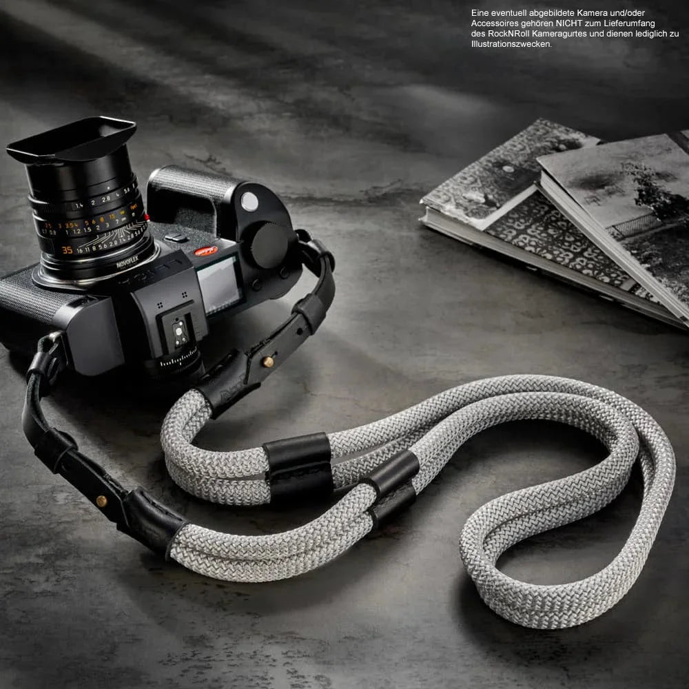 Kameragurte | Grau / Silber, Leder, Seil | Rock n Roll Camera Straps And Bags | Kameragurt Aus Leder Und Seil Für Leica Sl2 Sl s | Poly