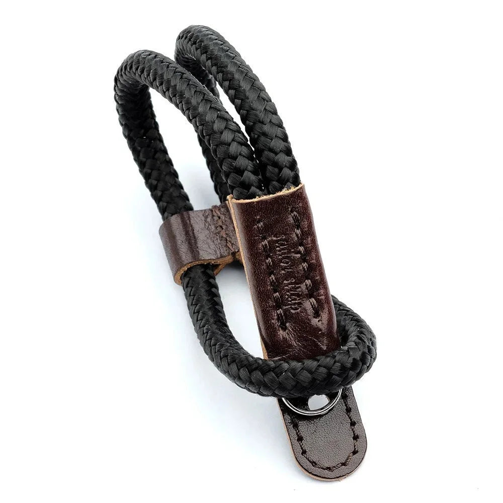 Handschlaufe | Leder, Schwarz, Seil | Sailor Strap | Kameraschlaufe | Hand Strap Aus Leder Und Seil | Schwarz Braun | Handgefertigt