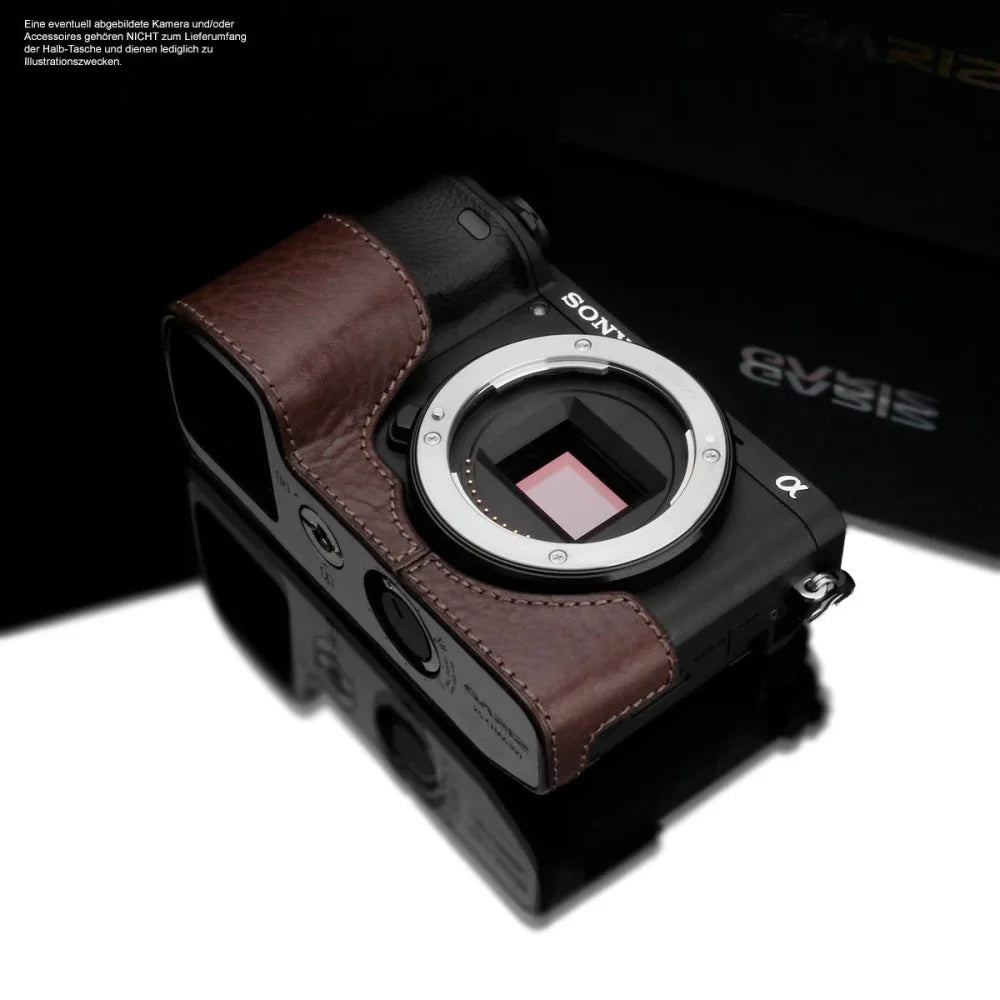 Half Case Bereitschaftstasche | Dunkelbraun, Leder, Sony | Gariz Design | Kameratasche Aus Leder Für Sony Alpha 6100 6300 Und 6400 In Braun