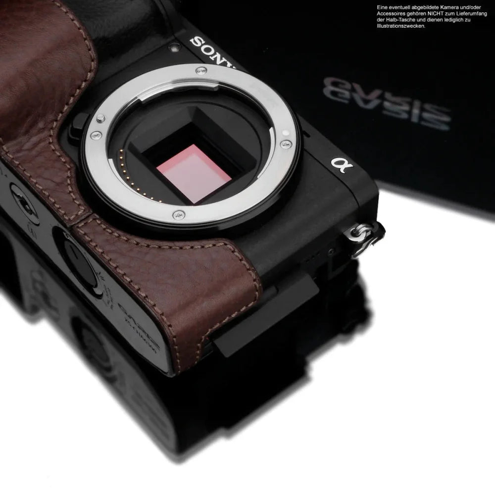 Half Case Bereitschaftstasche | Dunkelbraun, Leder, Sony | Gariz Design | Kameratasche Aus Leder Für Sony Alpha 6100 6300 Und 6400 In Braun