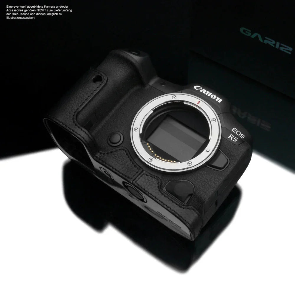 Half Case Bereitschaftstasche | Canon, Leder, Schwarz | Gariz Design | Kameratasche Für Canon Eos R6 Und Eos R5 | Italienisches Leder |