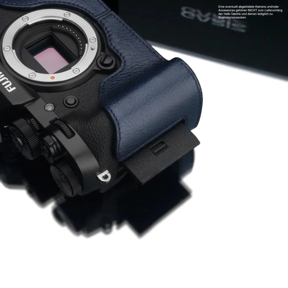 Half Case Bereitschaftstasche | Blau, Fuji, Leder | Gariz Design | Kameratasche Für Fujifilm X-t3 X-t2 Aus Leder In Navy Blau Von Gariz