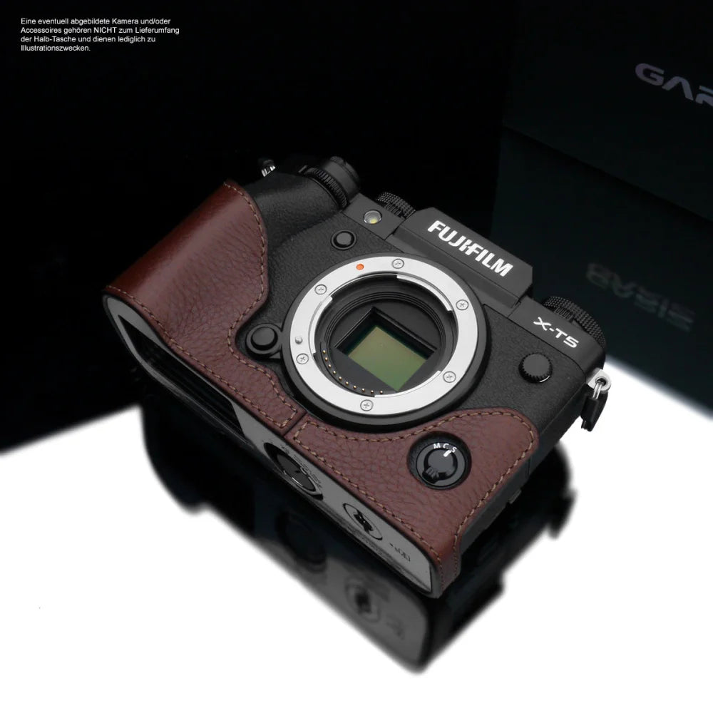 Gariz Design Half Case Bereitschaftstasche | Dunkelbraun - Fuji - Leder | Kameratasche Für Fujifilm X-t5 Systemkamera Aus Braunem Leder |