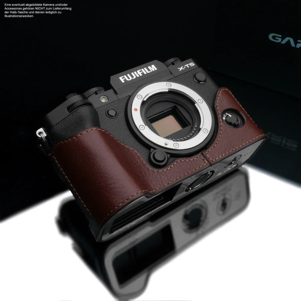 Gariz Design Half Case Bereitschaftstasche | Dunkelbraun - Fuji - Leder | Kameratasche Für Fujifilm X-t5 Systemkamera Aus Braunem Leder |