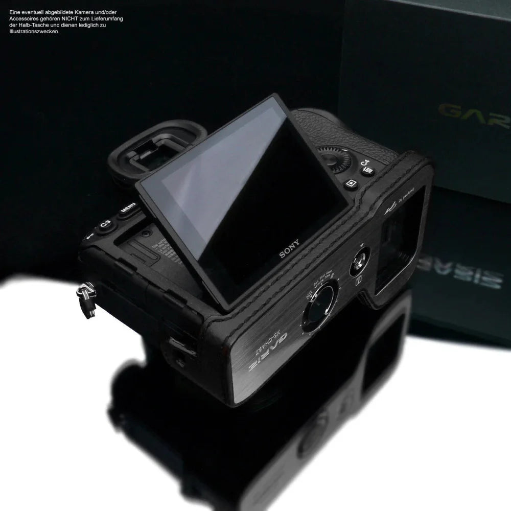 Half Case Bereitschaftstasche | Leder, Schwarz, Sony | Gariz Design | Kameratasche Für Sony A9 Ii Aus Italienischem Leder In Schwarz Von