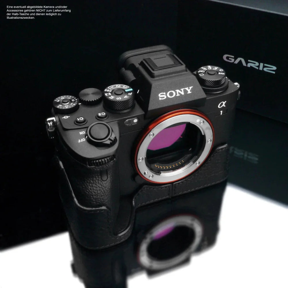 Half Case Bereitschaftstasche | Leder, Schwarz, Sony | Gariz Design | Kameratasche Für Sony Alpha 1 Ilce-1 Aus Leder In Schwarz Von Gariz