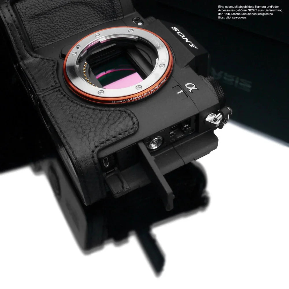 Half Case Bereitschaftstasche | Leder, Schwarz, Sony | Gariz Design | Kameratasche Für Sony Alpha 1 Ilce-1 Aus Leder In Schwarz Von Gariz