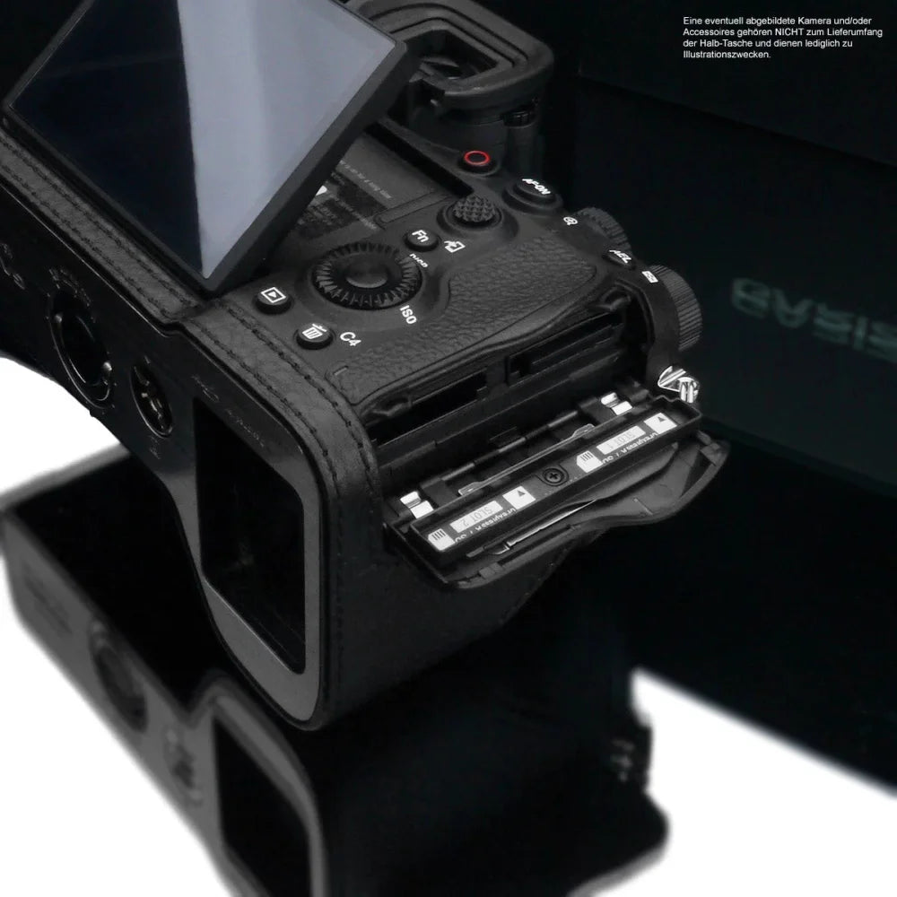 Half Case Bereitschaftstasche | Leder, Schwarz, Sony | Gariz Design | Kameratasche Für Sony Alpha 1 Ilce-1 Aus Leder In Schwarz Von Gariz