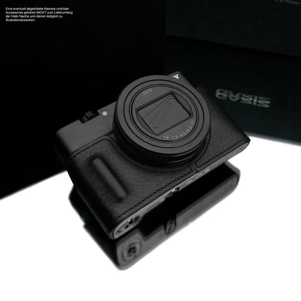 Half Case Bereitschaftstasche | Leder, Schwarz, Sony | Gariz Design | Kameratasche Für Sony Rx100 Vii Und Rx100 Vi Aus Leder In Schwarz