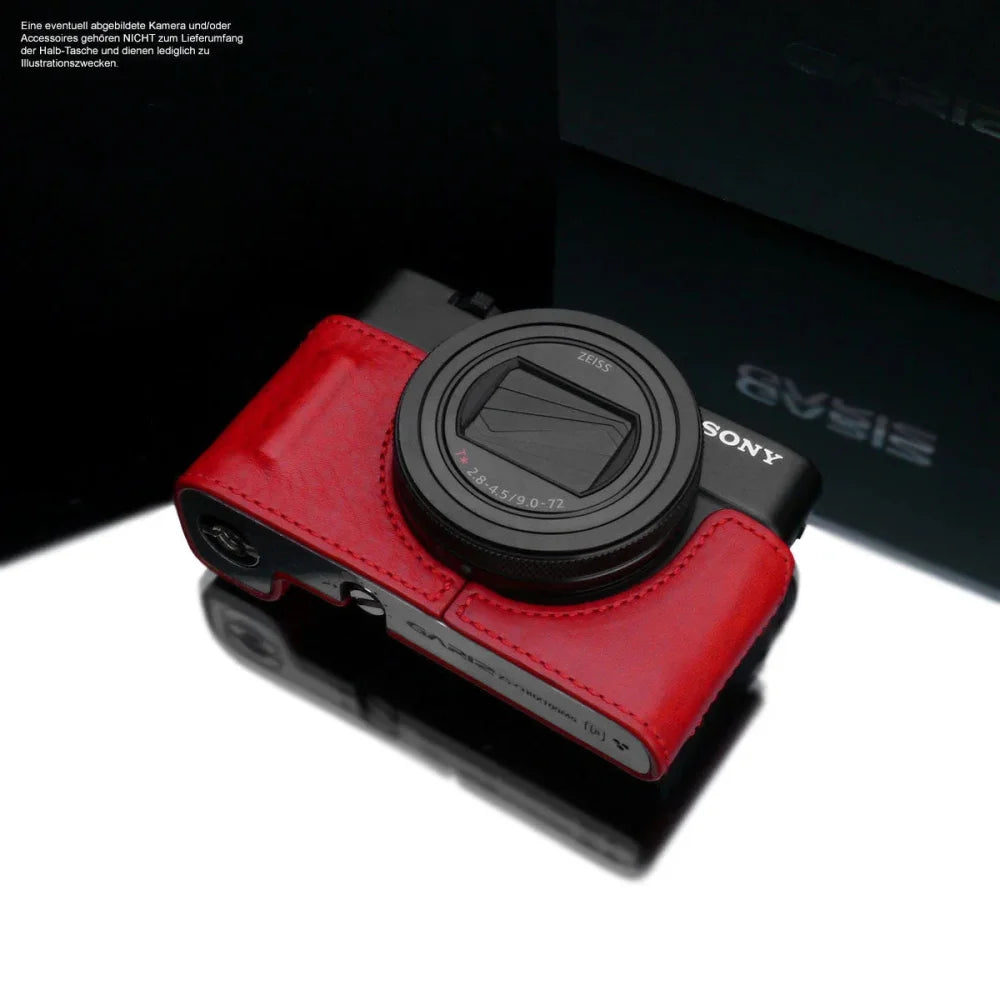 Half Case Bereitschaftstasche | Leder, Rot, Sony | Gariz Design | Kleine Kameratasche Für Sony Rx100 Vi Sony Rx100 Vii | Leder Rot | Gariz